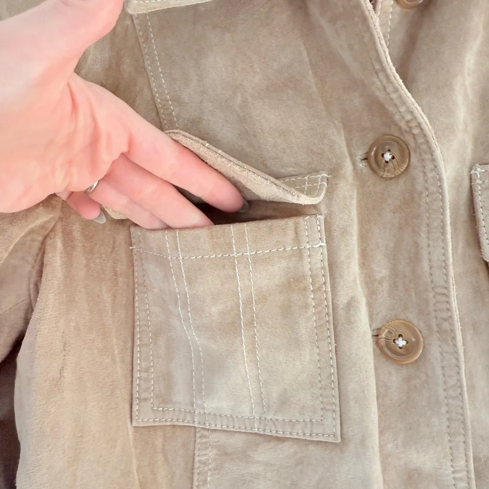 VTG Mossimo 90s Genuine Suede Leather Utility Jacket Tan Size Medium - Picture 7 of 9